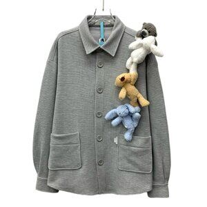 J18848 13DE MARZO Grey doll decoration lapel single-breasted long-sleeved